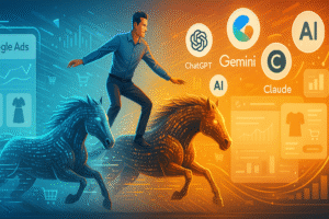 The race in e-commerce marketing in 2025. Two horses, three dimensional race.